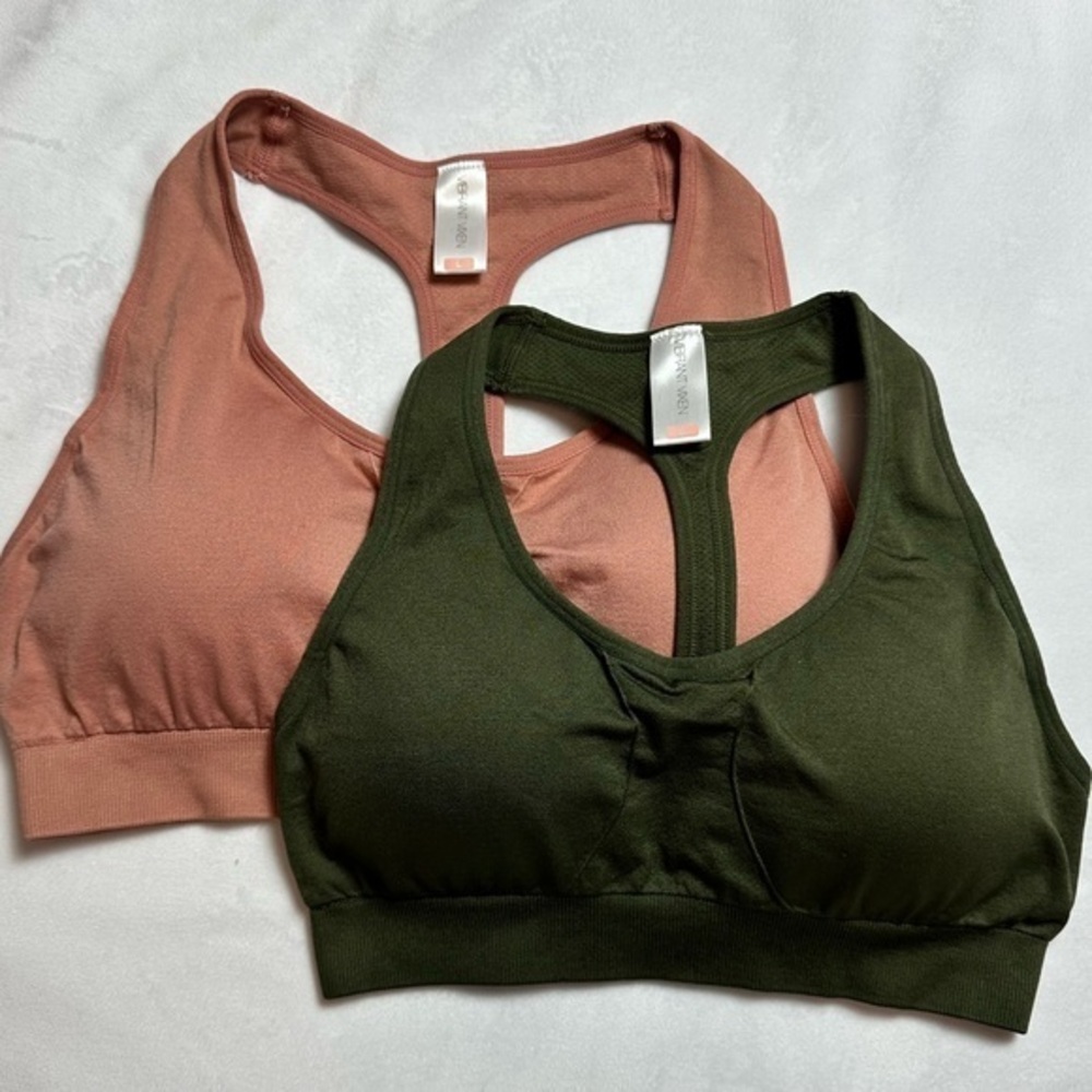 Vibrant Vixen dusty rose and olive green sports bras